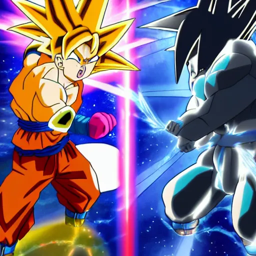 Prompt: goku vs pikachu kamehameha epic anime