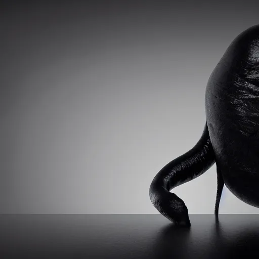 Image similar to a faceless, amorphous blob of pure blackness slithers through the inky void, searching for something to devour. it comes across a hapless victim who is lost and alone, their screams echoing through the emptiness as they are consumed by the ever - hungry shape. high detail, 4 k