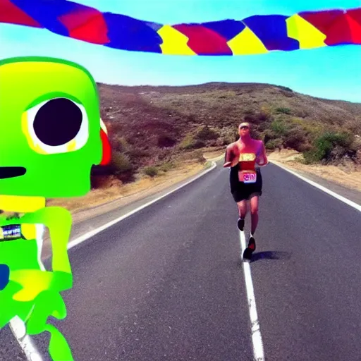 Image similar to GoPro footage of an alien running a marathon