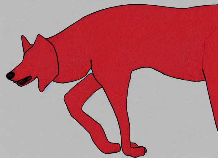 Image similar to illustration of a red dog. black thin ink contour