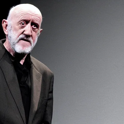 Prompt: mike ehrmantraut pretending to be george carlin on stand up night