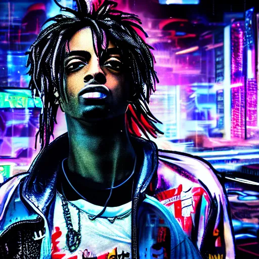 Image similar to playboi carti in cyberpunk style digital art 4 k the detailed super realistic