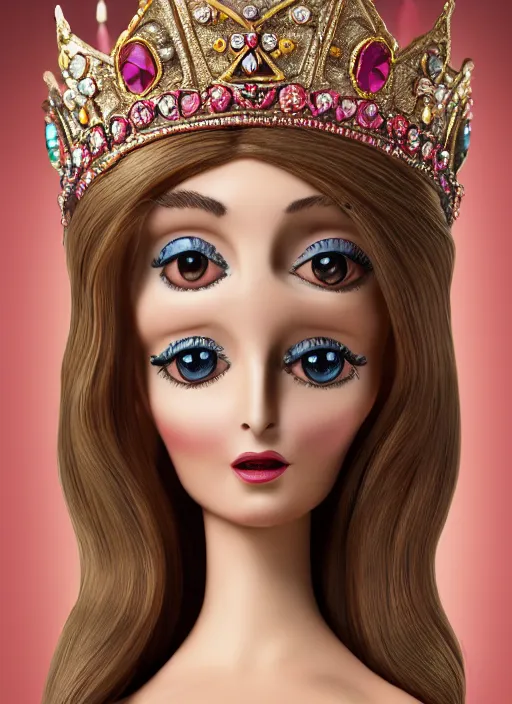 Image similar to closeup face profile portrait of tin toy sharon tate as a fairytale princess wearing a crown eating cakes, bikini, depth of field, zeiss lens, detailed, symmetrical, centered, fashion photoshoot, by nicoletta ceccoli, mark ryden, lostfish, breathtaking, 8 k resolution, extremely detailed, beautiful, establishing shot, artistic, hyperrealistic, octane render