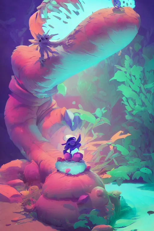 Image similar to smurf ghost creature animal sushi cristal very big eye roots cactus elemental flush of force nature micro world fluo fishscale, behance hd by jesper ejsing, by rhads, makoto shinkai and lois van baarle, ilya kuvshinov, rossdraws radiating a glowing aura global illumination ray tracing hdr