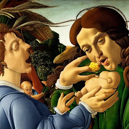 Image similar to extremely angry doctors yelling at babies for eating his corn and incredible realism closeup portrait by botticelli hd