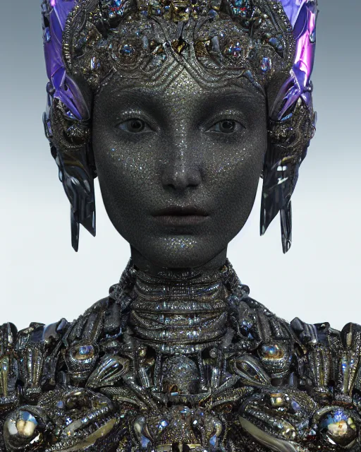 Image similar to a highly detailed metahuman 4 k close up render of an alien goddess bella hadid monument in iris van herpen armor schiaparelli in diamonds crystals swarovski and jewelry iridescent in style of alphonse mucha gustav klimt trending on artstation made in unreal engine 4