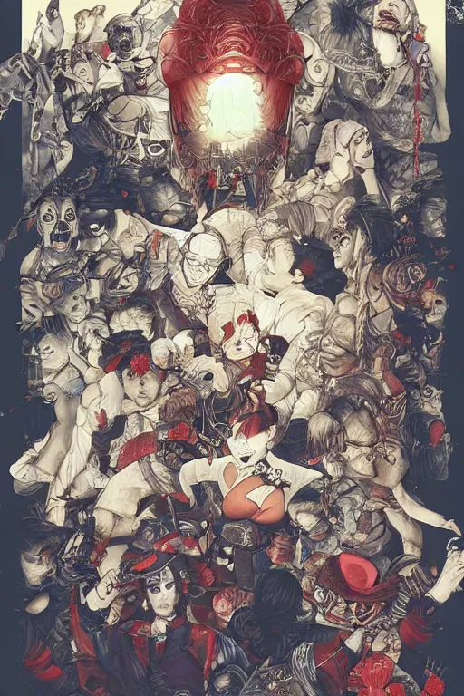 Image similar to 🔞🤡🤼, dynamic lighting, symmetrical dimension, rotary, x - y priority, detailed, by bambang nurdianshyah, garis edelweiss, roby dwi antono and ayami kojima, takato yamamoto, barclay shaw, karol bak, yukito kishiro, norman rockwell