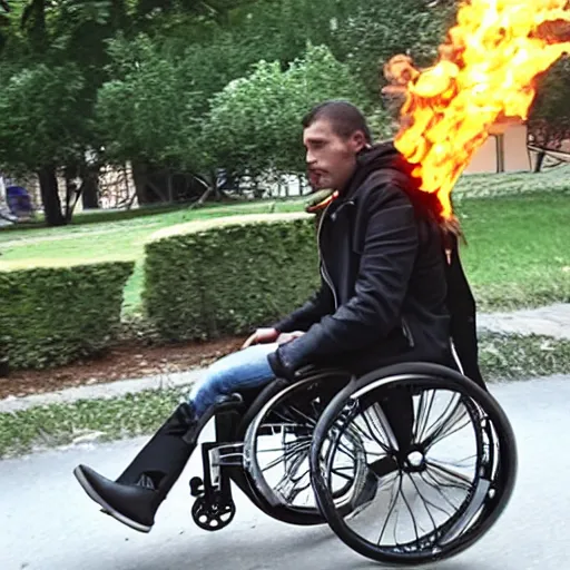 Image similar to ghost rider on the wheelchair,