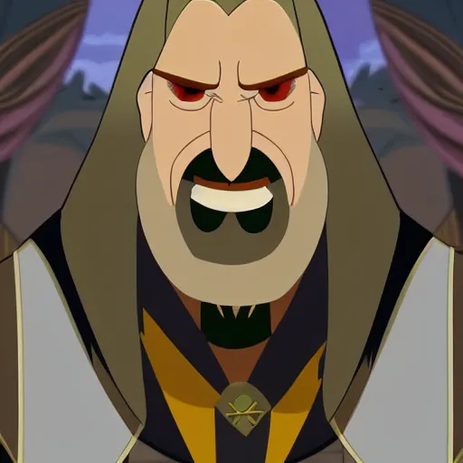 Prompt: Head-to-shoulder shot of Triple H as a Disney villain, Disney, cartoon, Disney style, 2d, drawn image, beautifully drawn, Disney 2d animation still, digital 2D animation, traditional animation, Disney style, Disney animation, Deviantart, very coherent symmetrical artwork, heroic look, artstation