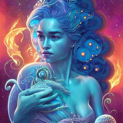 Image similar to cosmic underwater lofi daenerys targaryen portrait, queen of dragons, fire flaming dragon serpent, Pixar style, by Tristan Eaton Stanley Artgerm and Tom Bagshaw.