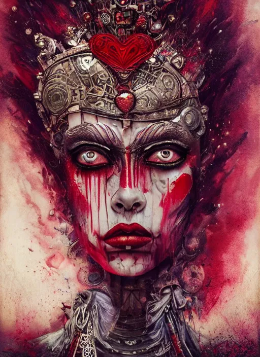 Prompt: queen of hearts, aztec god, highly detailed, cinematic, 8 k, by megan duncanson, benjamin lacombe, adrian borda, stanley artgermm, tom bagshaw, craig mullins, carne griffiths, ayami kojima, beksinski, giger, trending on deviantart, hyper detailed, horror, full of colour