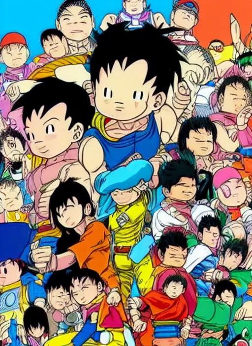 Image similar to happy teenager in the style of akira toriyama