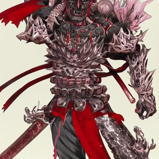 Image similar to demon samurai , short hair, made by Yusuke Murata, Tomohiro Shimoguchi, Takeshi Obata, Masakazu Katsura, ArtStation, CGSociety