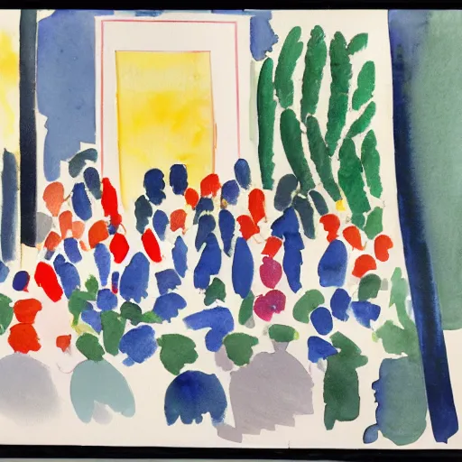 Prompt: a watercolor painting of where's wally, by matisse