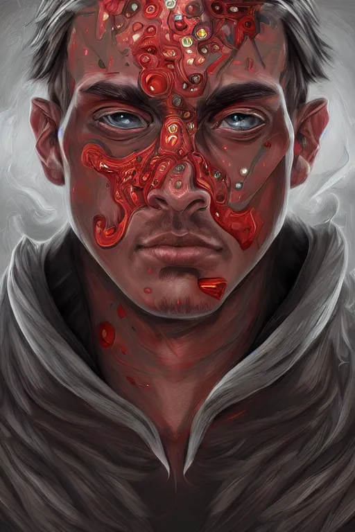 Prompt: portrait of man with seven eyes | digital painting | highly detailed | artgerm