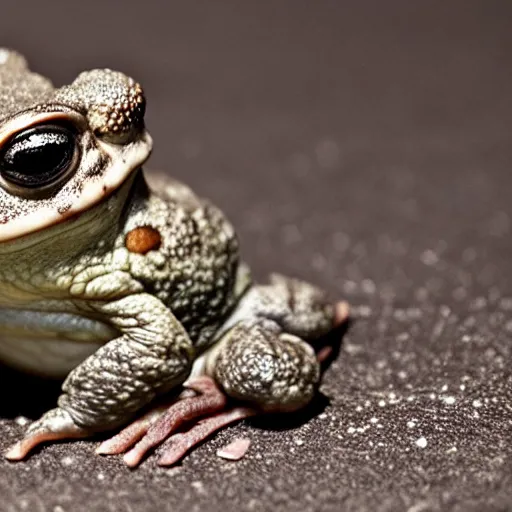 Image similar to a sad little toad typing on a computer