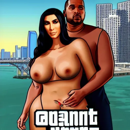 Image similar to videogame cover of gta 6 miami kim kardashian and george floyd accurate eyes