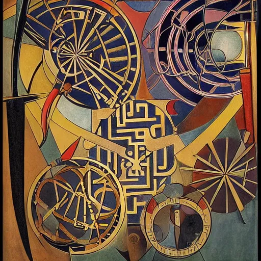 Prompt: maze labyrinth steampunk by albert gleizes and by hilma klint