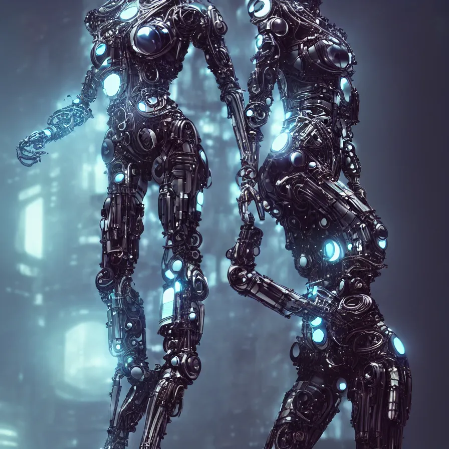 Prompt: full lenght shot, super hero pose, women in biomechanical dress, inflateble shapes, wearing epic bionic cyborg implants, masterpiece, intricate, biopunk futuristic wardrobe, highly detailed, artstation, concept art, background galaxy, cyberpunk, octane render