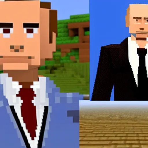 Image similar to a person looking like vladimir putin in minecraft video game