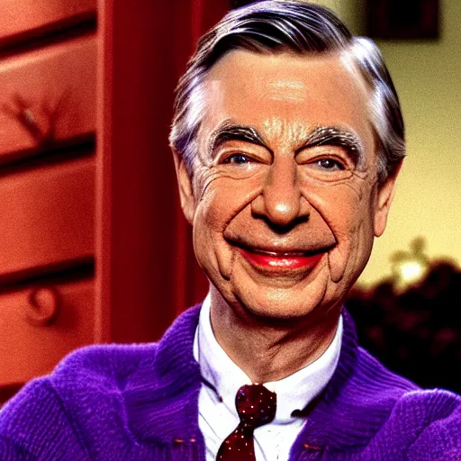 Image similar to stunning awe inspiring mr. rogers as the joker, movie still 8 k hdr atmospheric lighting