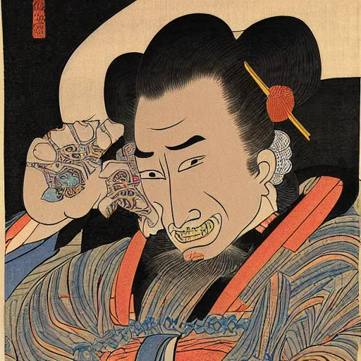 Image similar to detailed painting of Matthew McConaughey as a japanese oni kidomaru by utagawa kuniyoshi