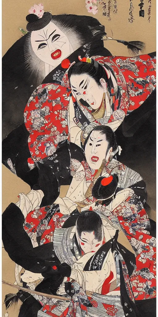 Image similar to oil painting scene from kabuki by kim jung gi
