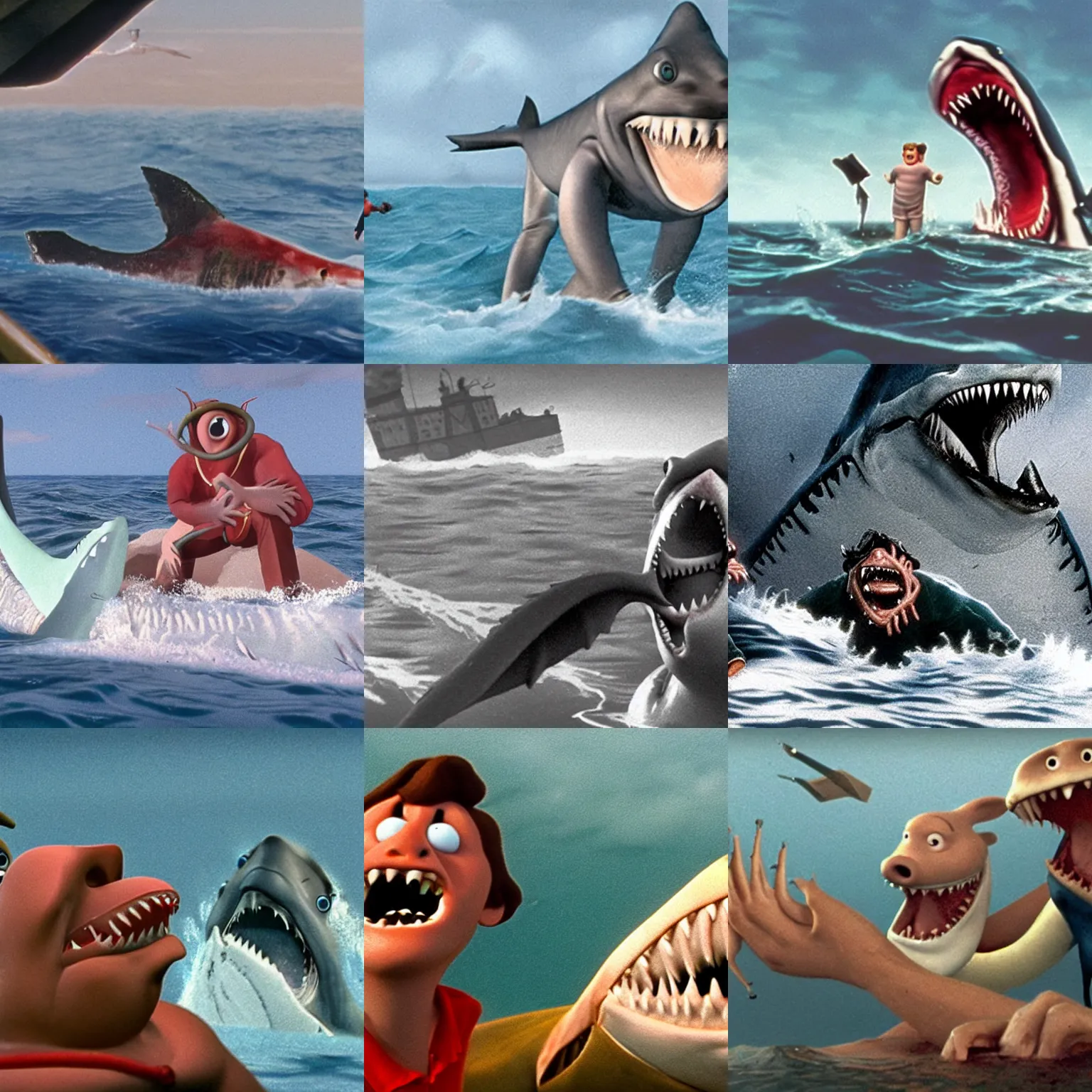 Prompt: a scene from jaws done by aardman animation