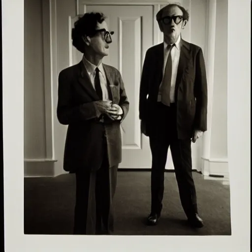 Prompt: When Stanley Kubrick met Woody Allen, Portrait, photograph by Diane Arbus