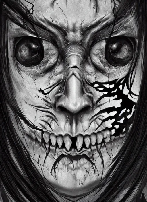Prompt: digital _ painting _ of _ shinigami japanese horror black and white _ by _ filipe _ pagliuso _ and _ justin _ gerard _ symmetric _ fantasy _ highly _ detailed _ realistic _ intricate _ port