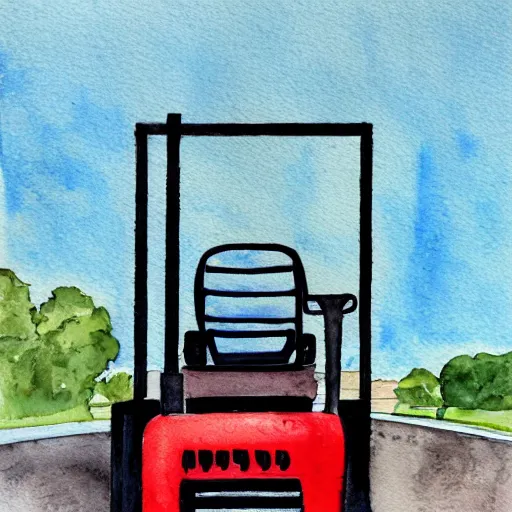 Prompt: a fork on a forklift in a lift, watercolor