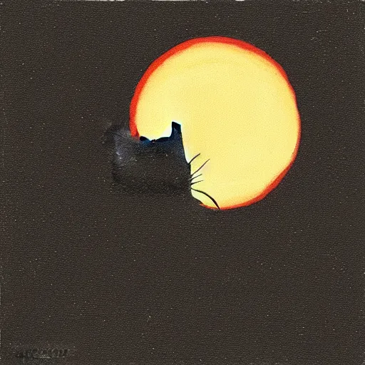 Image similar to “A black cat on top of a building at night with a full moon in the style of Vincent Van Vogh”