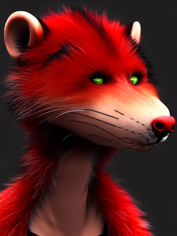 Image similar to furry - male - red - black - weasel - chaos theorist - fursona uhd ue 5 visual novel pc game expressions, photorealistic