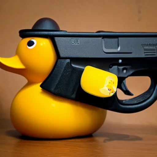 Image similar to a rubber duck holding a glock