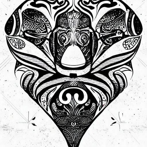 Image similar to tattoo sketch of a cat with one eye, monstera deliciosa, a draft, organic ornament, maori, vector