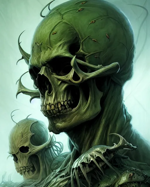 Image similar to concept art by artgerm, pestilence of the four horsemen of the apocalypse, soft green natural light, intricate, skulls of war, highly detailed dark art, digital painting, artstation, concept art, smooth, sharp focus, illustration, art by greg rutkowski and luis rollo and uang guangjian and gil elvgren, symmetry!