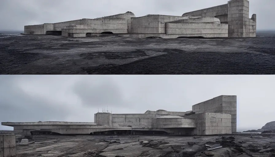 Image similar to big brutalist imperial military base on cliffs, drawing architecture, very long shot, top angle, imperial architecture in rogue one, pritzker architecture prize, brutalism architecture, jan urschel, greig fraser