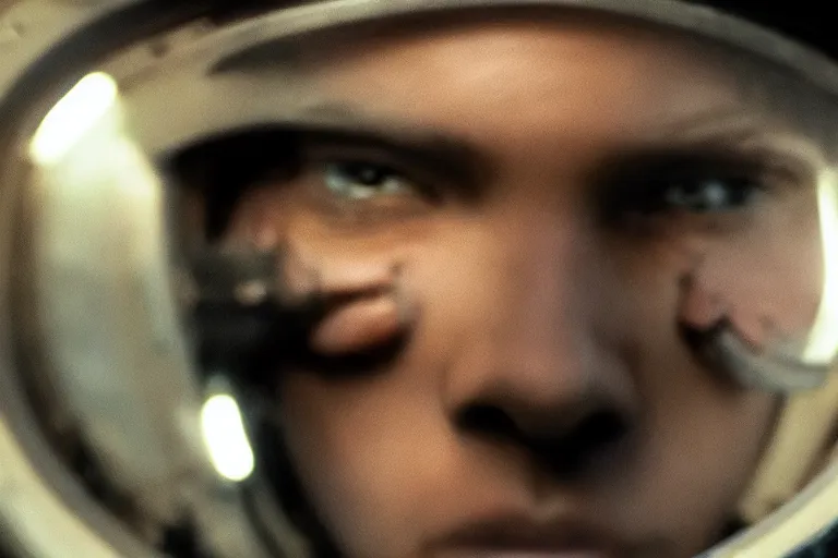 Image similar to VFX movie of a futuristic spacemarine closeup portrait in war zone, beautiful natural skin natural lighting by Emmanuel Lubezki