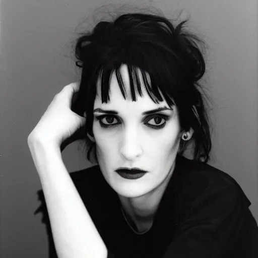 Prompt: portrait photograph of emo Winona Ryder, by Ron Haviv, 8k