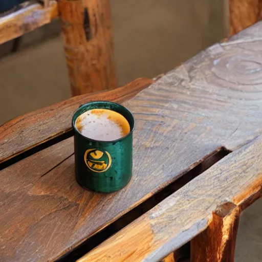 Prompt: beer cup on a wabi - sabi table