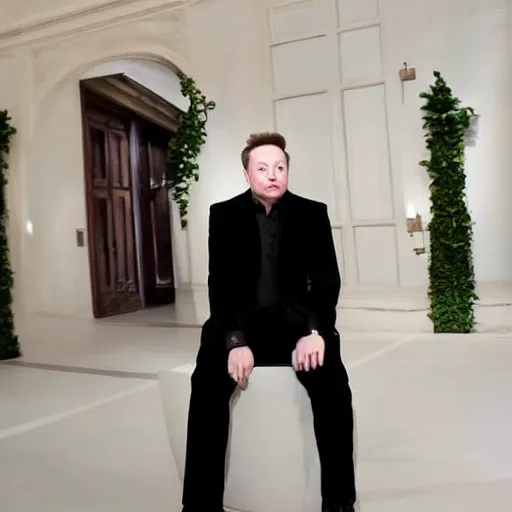 Image similar to elon musk dressed in a alexander mcqueen outfit