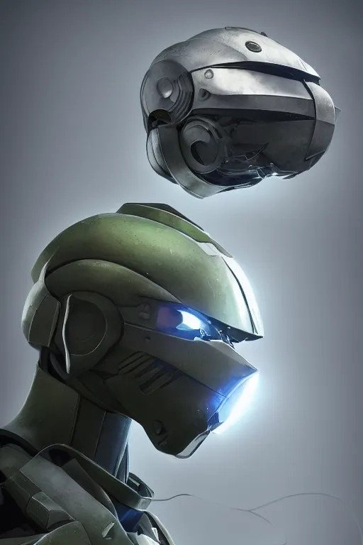 Image similar to robot ninja mask helmet halo master chief radiating a glowing aura global illumination ray tracing hdr fanart arstation by ian pesty and katarzyna da „ bek - chmiel