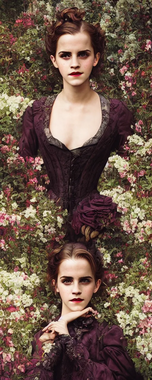 Prompt: photo photorealistic portrait closeup photograph of Emma Watson dressed in victorian style fashion, photographic castle gardens background, nighttime, rich vibrant colors, ambient lighting, dynamic lighting, beautiful detailed photograph intricate insanely detailed octane render, 8k artistic photography, photorealistic, Edward Steichen, Peter Lindbergh, Albert Watson chiaroscuro anime key visual, makoto shinkai, ilya kuvshinov, lois van baarle, rossdraws, detailed, trending on artstation