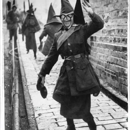 Prompt: wizards and witches in ww 2, historical photography, black and white