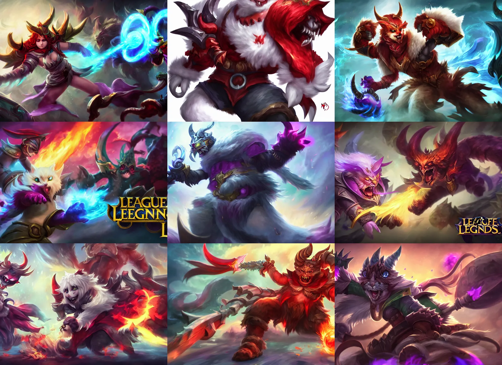 Prompt: The Devil wielding fluffy battle mittens, league of legends splashart