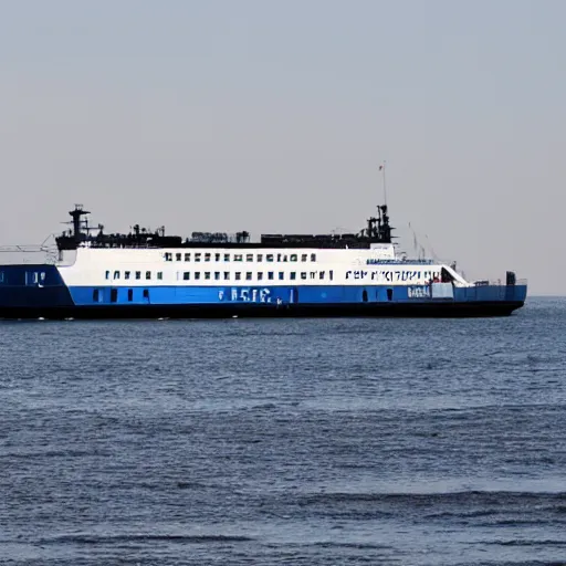 Image similar to a blue white black ferry at the sea outside helsingborg