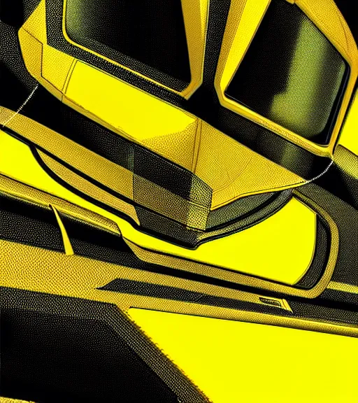 Image similar to symmetry!! yellow ranger, lightning - bolt - shaped eyes!!, hard edges, product render retro - futuristic poster scifi, lasers and neon circuits, yellow ranger, thunder, lightning, intricate, elegant, highly detailed, digital painting, artstation, concept art, smooth, sharp focus, illustration, dreamlike, art by artgerm