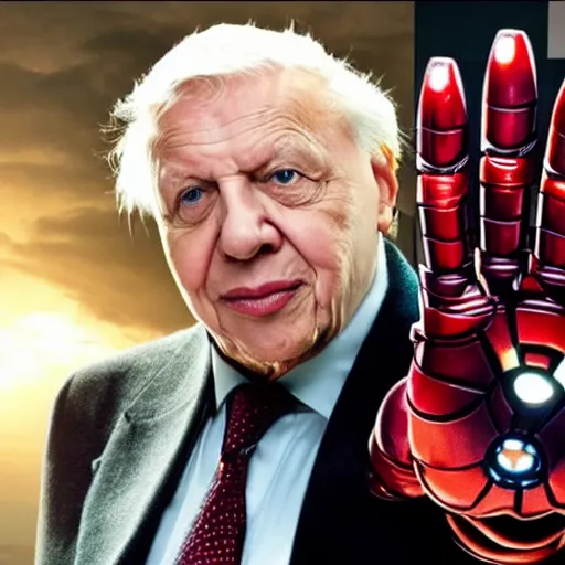 Prompt: Sir David Attenborough as Iron Man