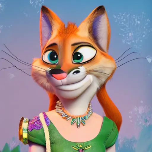 Image similar to princes jasmin, anthropomorphic cat, in the style of zootopia, highly detailed, far shot