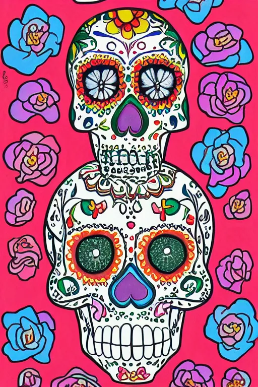 Image similar to Illustration of a sugar skull day of the dead girl, art by howard arkley